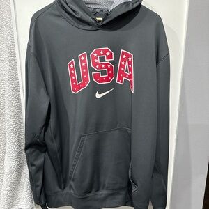 Nike Men's Charcoal Hoodie with Red USA Design